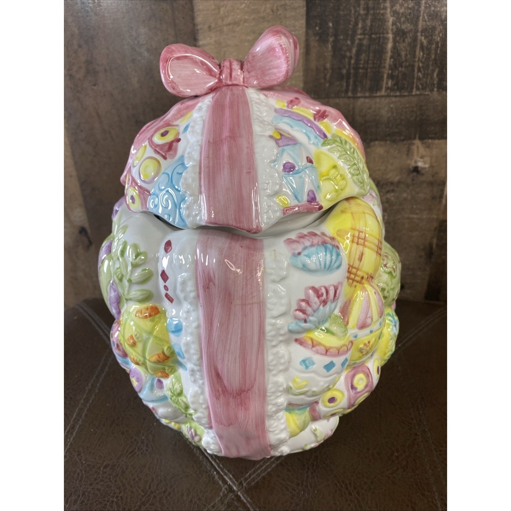 PBC International 3D‎ Easter Egg Cookie Jar Vintage Holiday Ribbon Bow 8x10